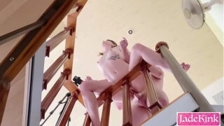 Kinky girlfriend rough staircase and headstand sex